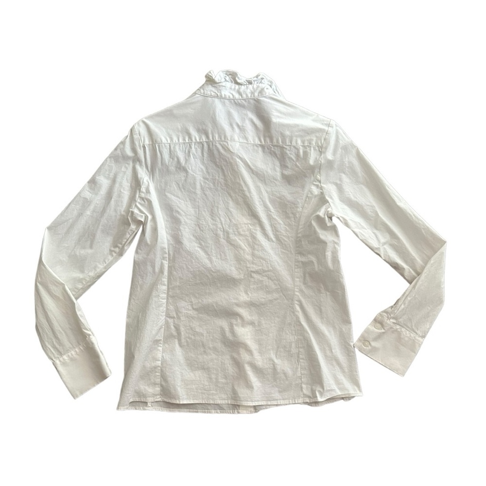 Elliott Lauren Womens Size 10 White Ruffleneck Classic Button Down Shirt - Picture 3 of 7